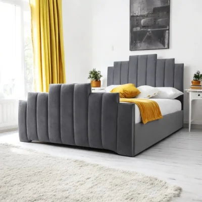 OAT Home Penarth Upholstered Bed Frame, Charcoal Velvet / Small Double 4ft - 120x190cm / Slatted Base