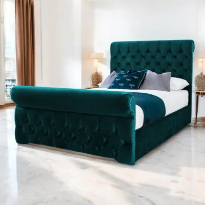 OAT Home Solva Upholstered Bed Frame, Teal Velvet / King 5ft - 150x200cm / Slatted Base