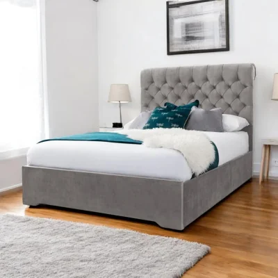 OAT Home Abersoch Upholstered Bed Frame, Dark Silver Velvet / Small Double 4ft - 120x190cm / Slatted Base
