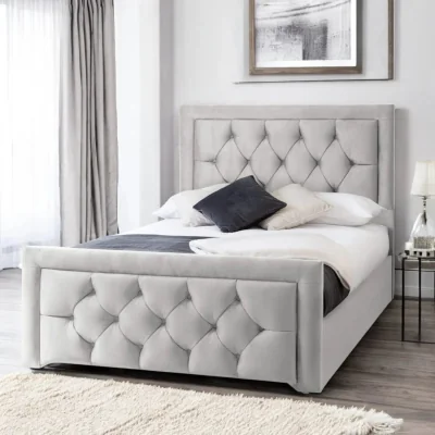 OAT Home Llanberis Upholstered Bed Frame, Light Silver Velvet / Super King 6ft - 180x200cm / Slatted Base