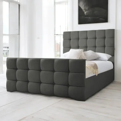 OAT Home Narberth Upholstered Bed Frame, Charcoal Grey Linen / Double 4ft6 - 135x190cm / Slatted Base