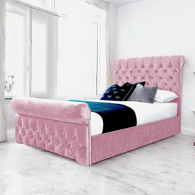 OAT Home Solva Upholstered Bed Frame, Pink Blush Velvet / Double 4ft6 - 135x190cm / Slatted Base