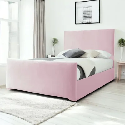 OAT Home Harlech Upholstered Bed Frame, Pink Blush Velvet / Double 4ft6 - 135x190cm / Slatted Base