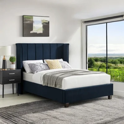 OAT Home Malpas Upholstered Bed Frame, Navy Blue / Double 4ft6 - 135x190cm