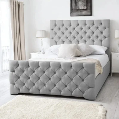 OAT Home Conwy Upholstered Bed Frame, Light Silver Velvet / King 5ft - 150x200cm / Slatted Base