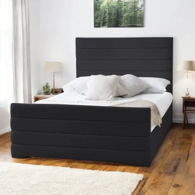 OAT Home Pembroke Upholstered Bed Frame, Black Linen / Super King 6ft - 180x200cm / Slatted Base