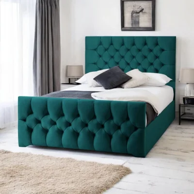 OAT Home Conwy Upholstered Bed Frame, Teal Velvet / Small Double 4ft - 120x190cm / Slatted Base