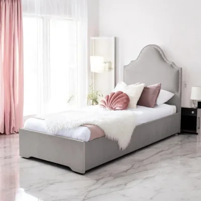 OAT Home Crown Upholstered Bed Frame, Dark Silver Velvet / Single 3ft - 90x190cm / Slatted Base