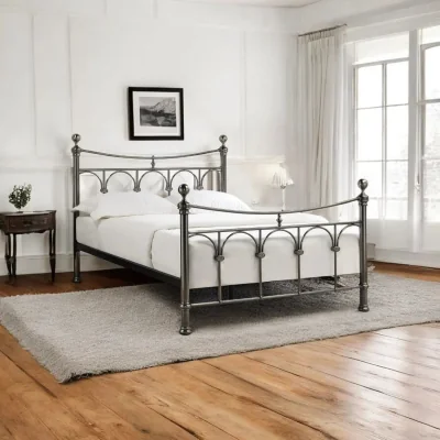 OAT Home Chelsea Antique Nickel Metal Bed Frame, Black Nickel / King 5ft - 150x200cm