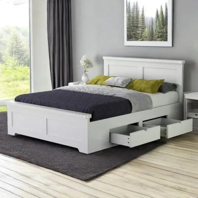 OAT Home Cromarty Wooden Storage Bed Frame, White / King 5ft - 150x200cm