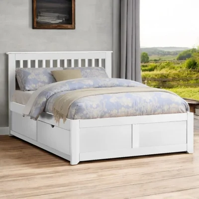 OAT Home Kirkhill Wooden Storage Bed Frame, White / King 5ft - 150x200cm