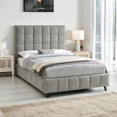 OAT Home Helsby Boucle Fabric Upholstered Bed Frame, Grey / King 5ft - 150x200cm