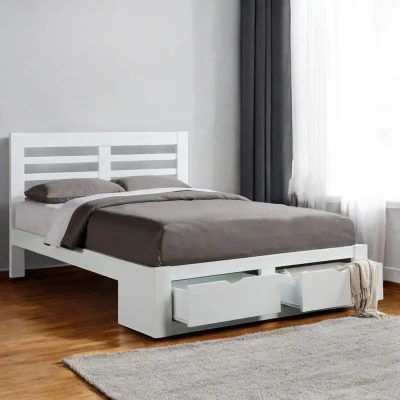 OAT Home Thurso Wooden Storage Bed Frame, White / King 5ft - 150x200cm