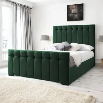 OAT Home Tenby Upholstered Bed Frame, Forest Green Velvet / Single 3ft - 90x190cm / Slatted Base