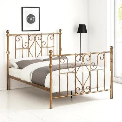 OAT Home Belgravia Antique Brass Effect Victorian Metal Bed Frame, Antique Brass / Double 4ft6 - 135x190cm