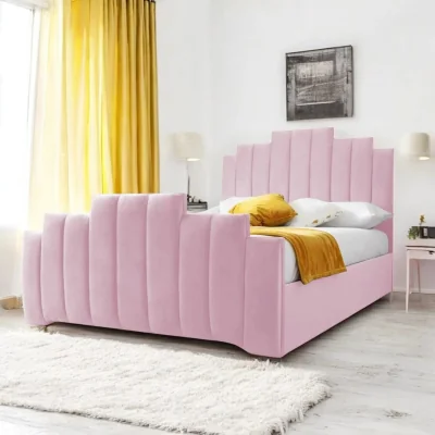 OAT Home Penarth Upholstered Bed Frame, Pink Blush Velvet / Double 4ft6 - 135x190cm / Slatted Base