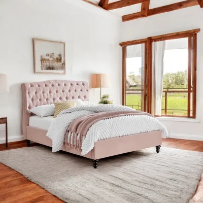 OAT Home Disley Upholstered Bed Frame, Pink / King 5ft - 150x200cm