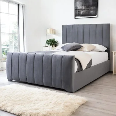 OAT Home Bala Upholstered Bed Frame, Charcoal Velvet / Double 4ft6 - 135x190cm / Slatted Base