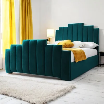 OAT Home Penarth Upholstered Bed Frame, Teal Velvet / King 5ft - 150x200cm / Slatted Base