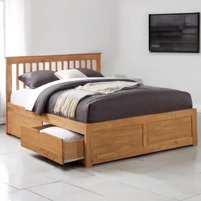 OAT Home Kirkhill Wooden Storage Bed Frame, Oak Finish / Double 4ft6 - 135x190cm