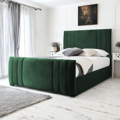 OAT Home Newport Upholstered Bed Frame, Forest Green Velvet / King 5ft - 150x200cm / Slatted Base