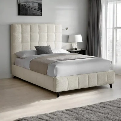 OAT Home Helsby Boucle Fabric Upholstered Bed Frame, Ivory / Double 4ft6 - 135x190cm
