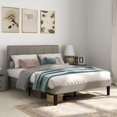 The Range HOMCOM Velvet Bed Frame with 5-Level Adjustable Headboard - Grey