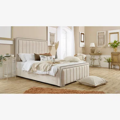 The Range Island Plush 4 Inch Solid Thick Bed Frame With Lined Headboard - Beige / Double