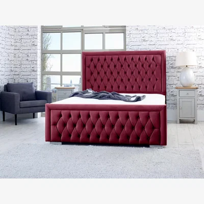 The Range Piera Plush 4 Inch Solid Thick Bed Frame With Chesterfield Headboard - Maroon / Single