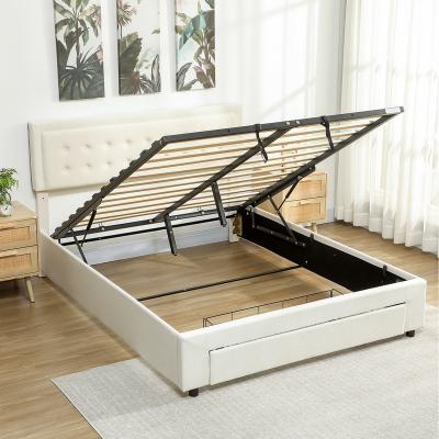 The Range HOMCOM King Size Bed Frame with Storage and Adjustable Headboard - Cream