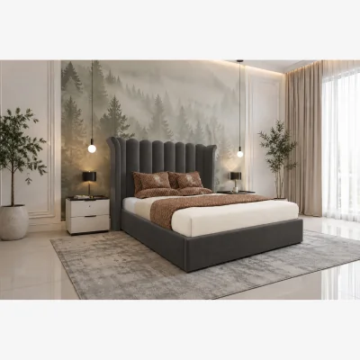The Range Luxury Lined Tild Wings with Padded Headboard Bed - Dark Grey / King