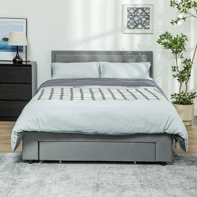 The Range HOMCOM Bed Frame with Hydraulic Lifting Storage - Grey / 140cm