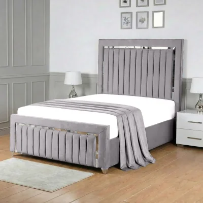The Range Chrome Edge Upholstered Slatted Base Bed Frame - Silver