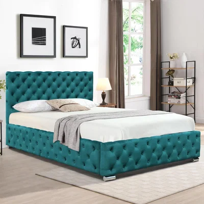 The Range Tufted Fabric Bed Frame In Grey Or Green In 3ft, 4ft6 or 5ft - Green / Double / No