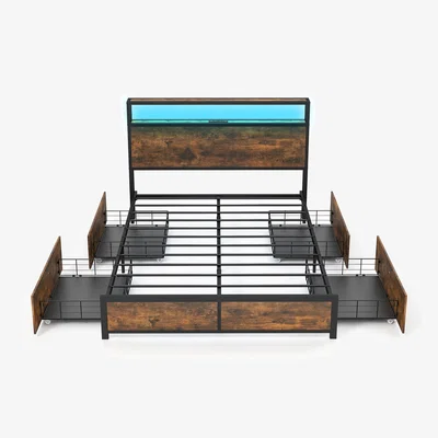 The Range Double Size Bed Frame with LED Lights Headboard - Brown