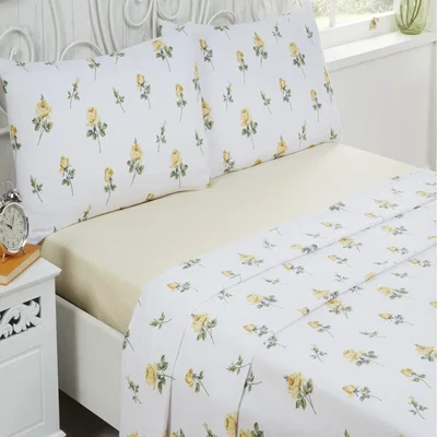 The Range Rosebud Cotton Bed Cover Sheet Set - Lemon / Single