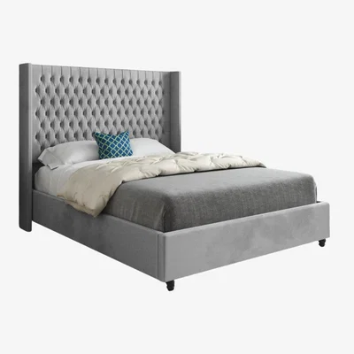 The Range Serenova Soft Velvet Upholstered Straight Winged Bed Frame - Grey / Single
