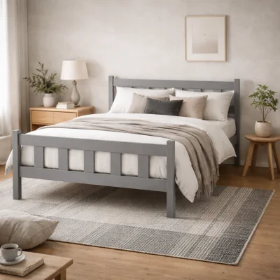 The Range Tralee 4ft6 Washed Double Bed with Panelled Headboard - Grey