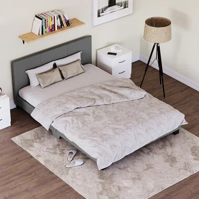 The Range Lisbon Faux Leather Bed - Grey / 142cm / Double