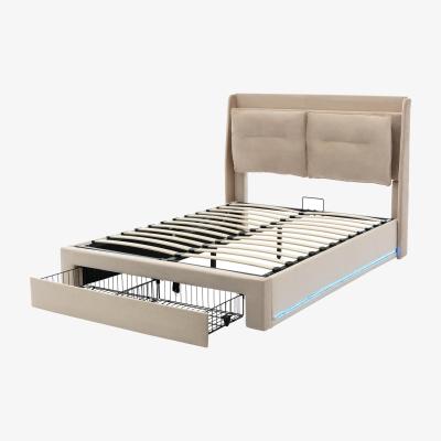 The Range King Size Bed with Drawer and LEDS - Beige