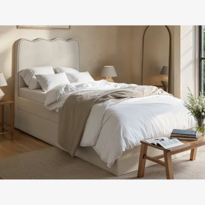 The Range Ellis Single Bed with Trundle Beige Woven Fabric - Beige