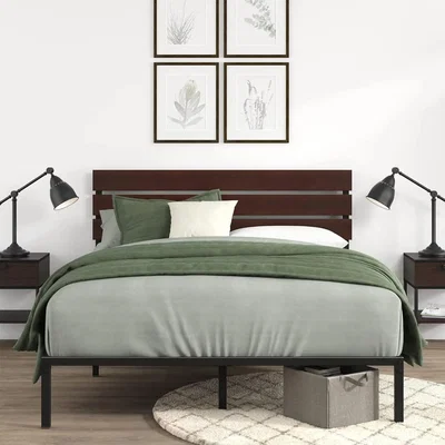 The Range Double Bamboo and Metal Bed Frame Bed with Underbed Storage Space - Brown