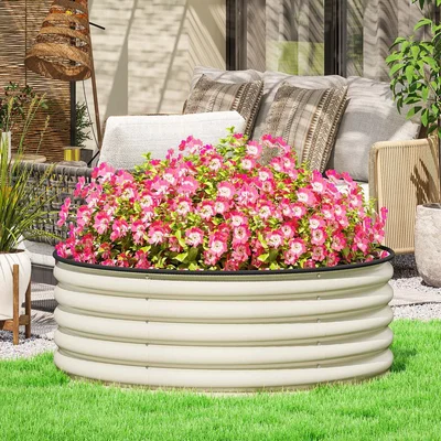 The Range Outsunny Metal Garden Bed with Gloves, 120 x 120 x 43cm - Cream