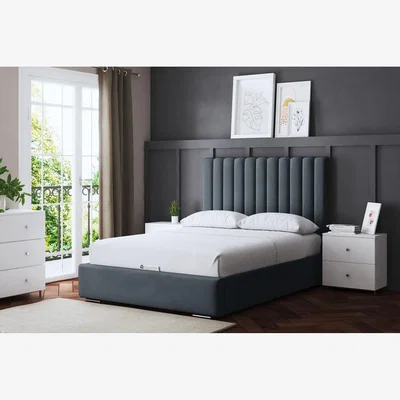 The Range Evangeline Panel Bed with Headboard - Steel / Small Double