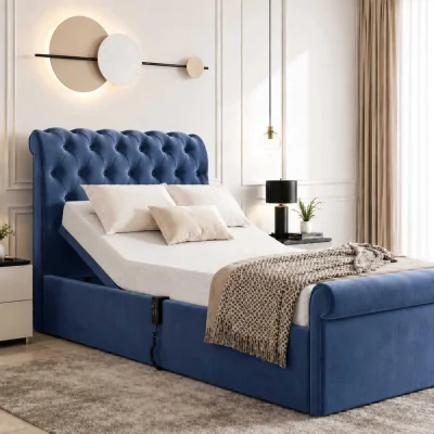 The Range Luxury Electric Adjustable Bed with Chesterfield Headboard & Footboard - Blue / Superking
