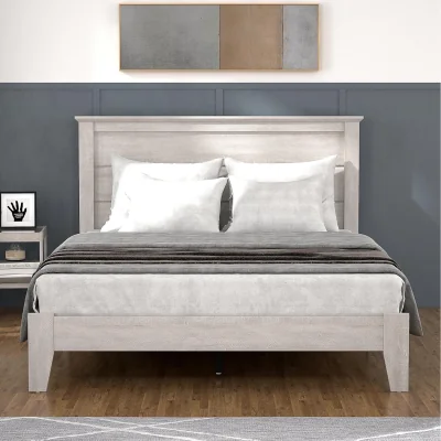The Range Double Bed Frame with Stylish Wooden Headboard - Grey