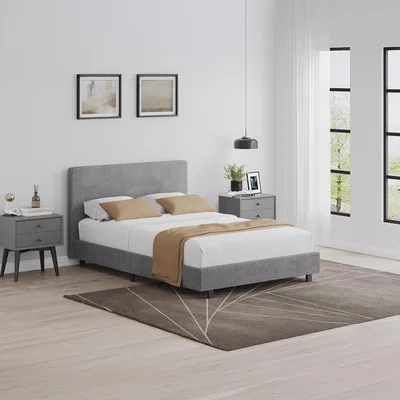The Range FWStyle Grey Small Double or Single Bed Frame Ribbed Fabric Wooden Slats - Grey / 135cm