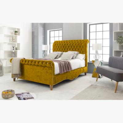 The Range Epsol Crush 4 inch solid thick Bed Frame with Chesterfield Headboard - Mustard Gold / Single