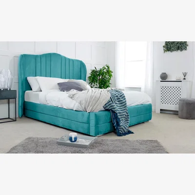 The Range Dorridge Plush 4 Inch Solid Thick Bed Frame With Winged Headboard - Teal / Small Double