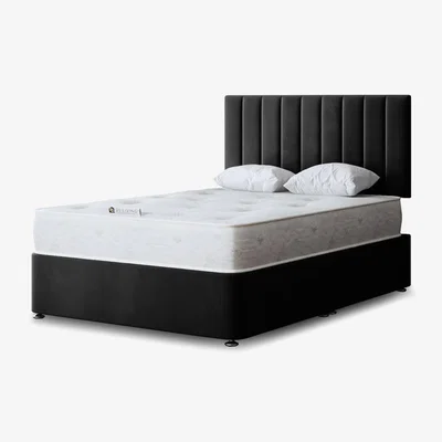 The Range Amelia Upholstered Panel Bed with Headboard - Black / Small double